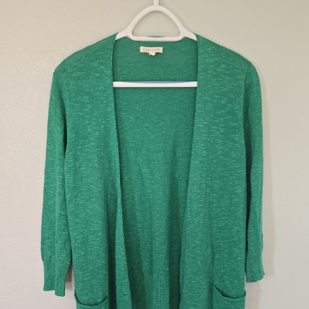 Eileen Fisher | Kelly Green Linen Cotton Cardigan Size Small